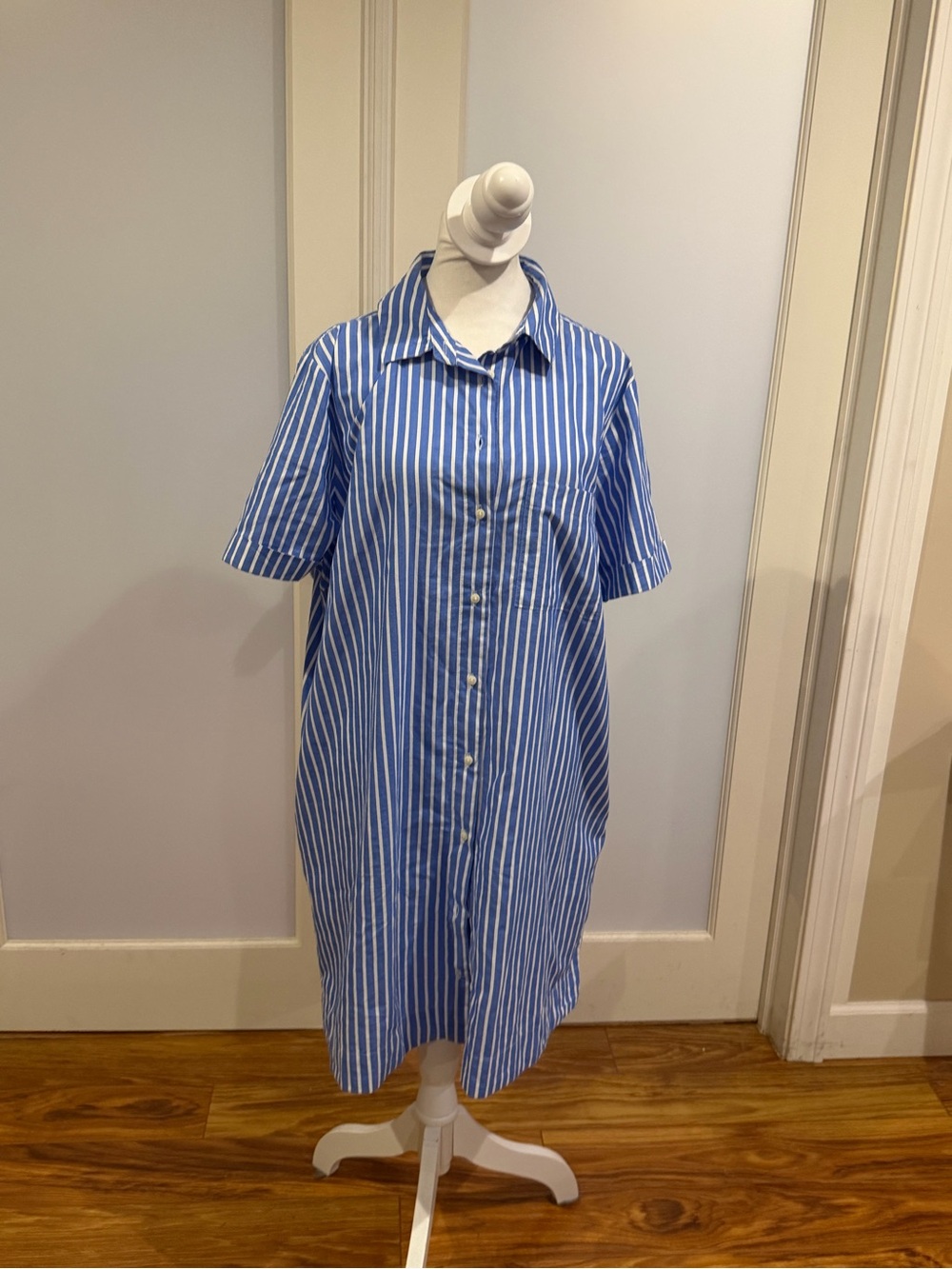 Old Navy Blue & White Striped Button-Front Shirt Dress